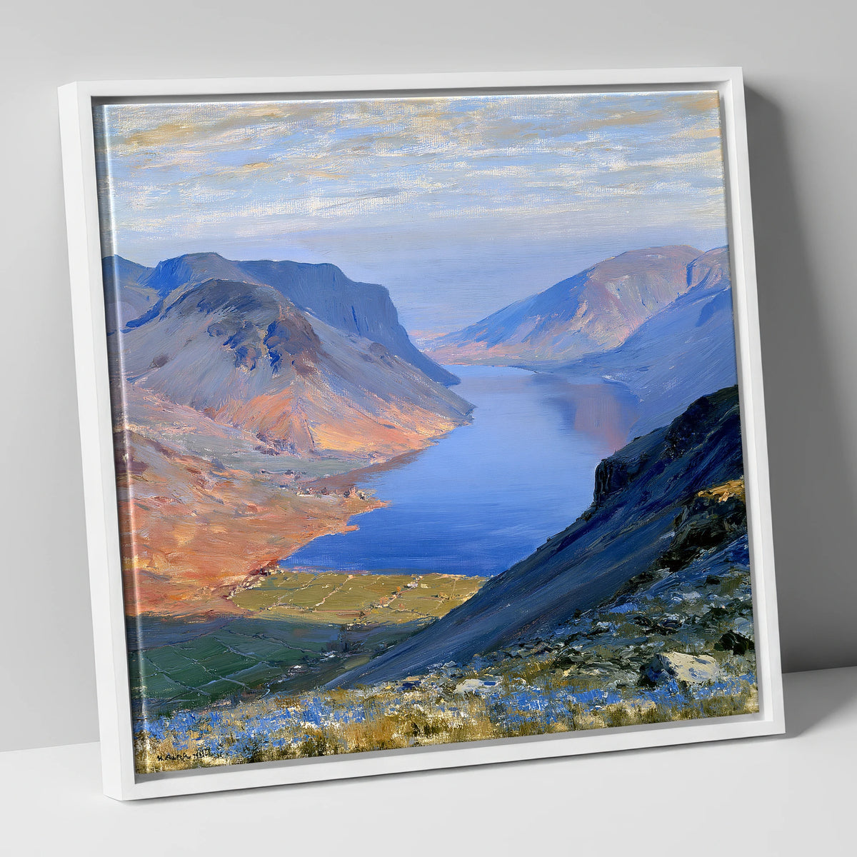 Scafell Pike Above Luminous Wastwater lake district fell canvas wall art in white frame