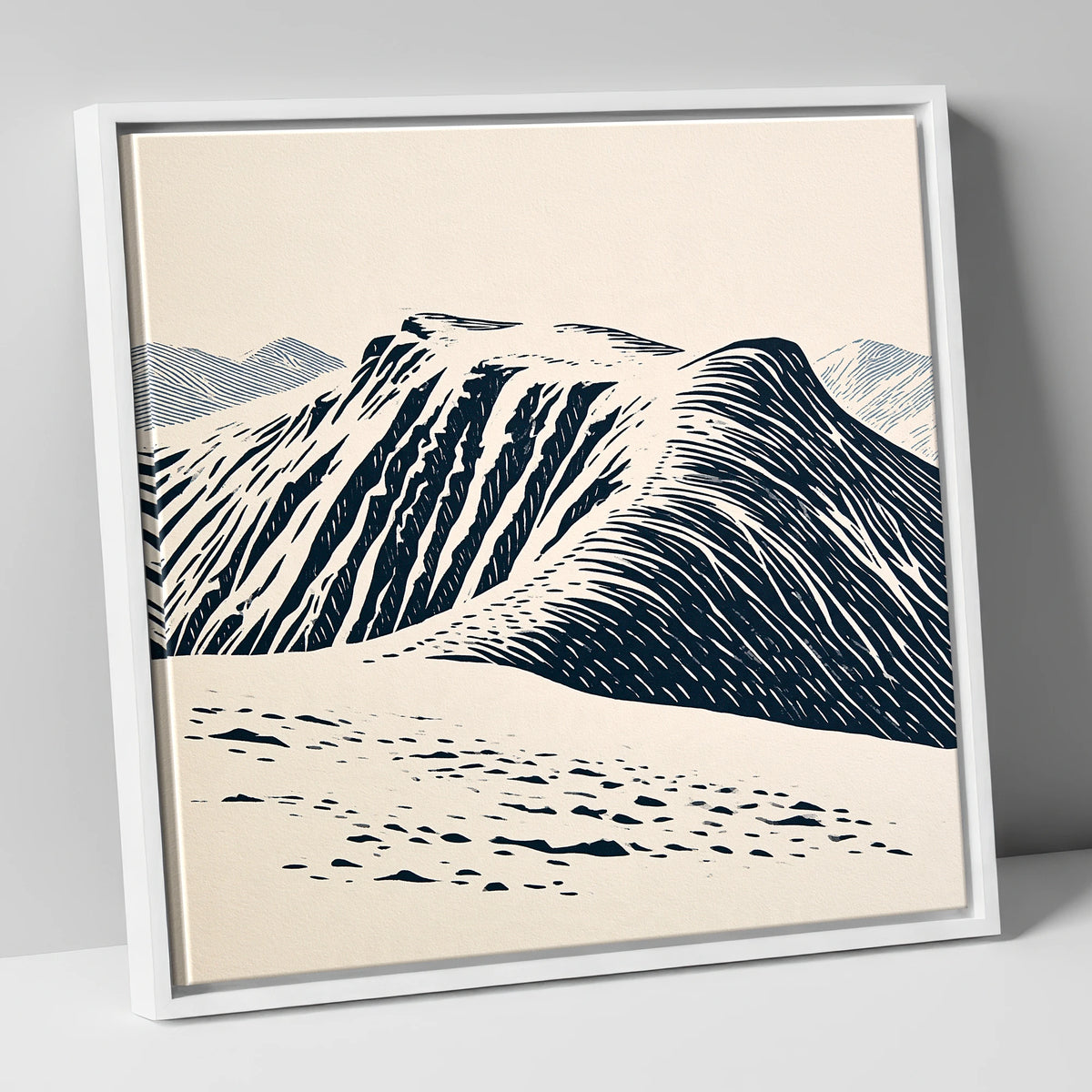 Helvellyn Ridge in Deep Navy lake district fell canvas wall art in white frame
