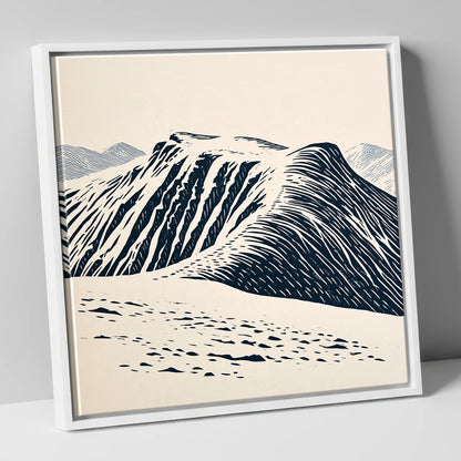Helvellyn Ridge in Deep Navy lake district fell canvas wall art in white frame