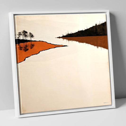 Rust Orange Lake Reflections lake district lake canvas wall art in white frame