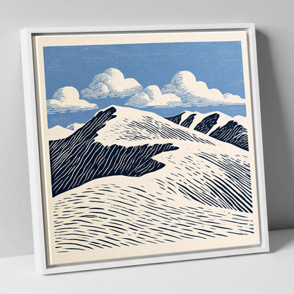 Graphic Helvellyn Ridge in Navy lake district fell canvas wall art in white frame