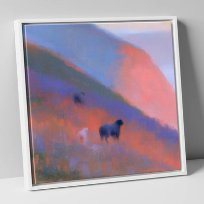 Herdwicks on a Twilight Fellside lake district wildlife canvas wall art in white frame