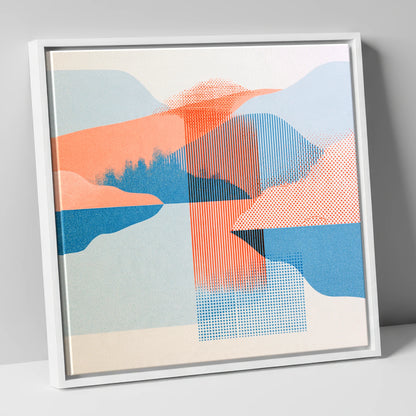 Geometric Lake and Fell Reflections lake district lake canvas wall art in white frame