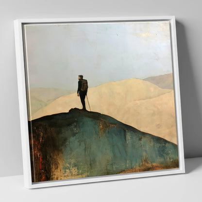 Fell Walker on Dark Ridge lake district walking canvas wall art in white frame