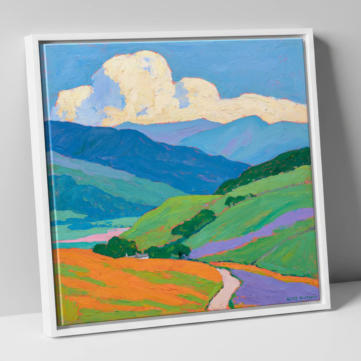 Vibrant Fells Under Cloud lake district fell canvas wall art in white frame