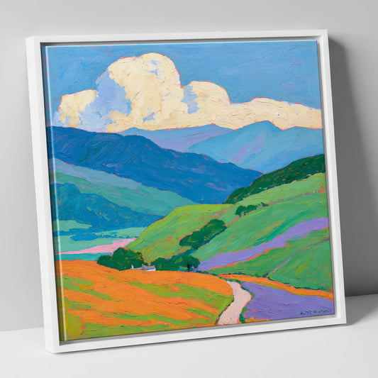 Vibrant Fells Under Cloud lake district fell canvas wall art in white frame