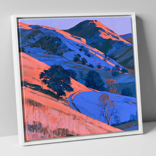 Coral Evening on the Fells lake district sky canvas wall art in white frame