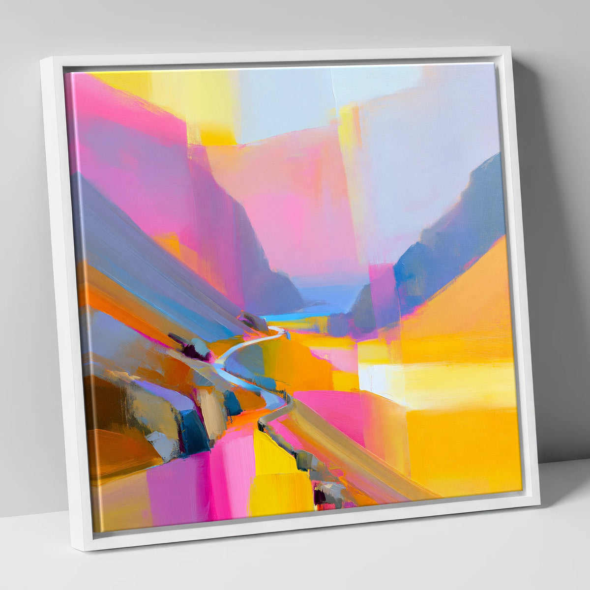 Vivid Fuchsia Winding Mountain Pass lake district valley canvas wall art in white frame