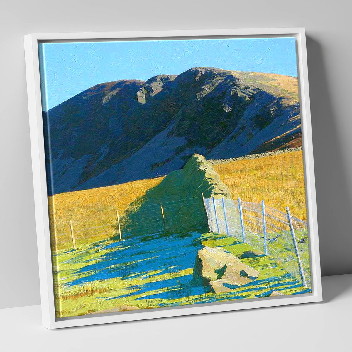 Shipman Knotts Frosty Morning Light lake district fell canvas wall art in white frame