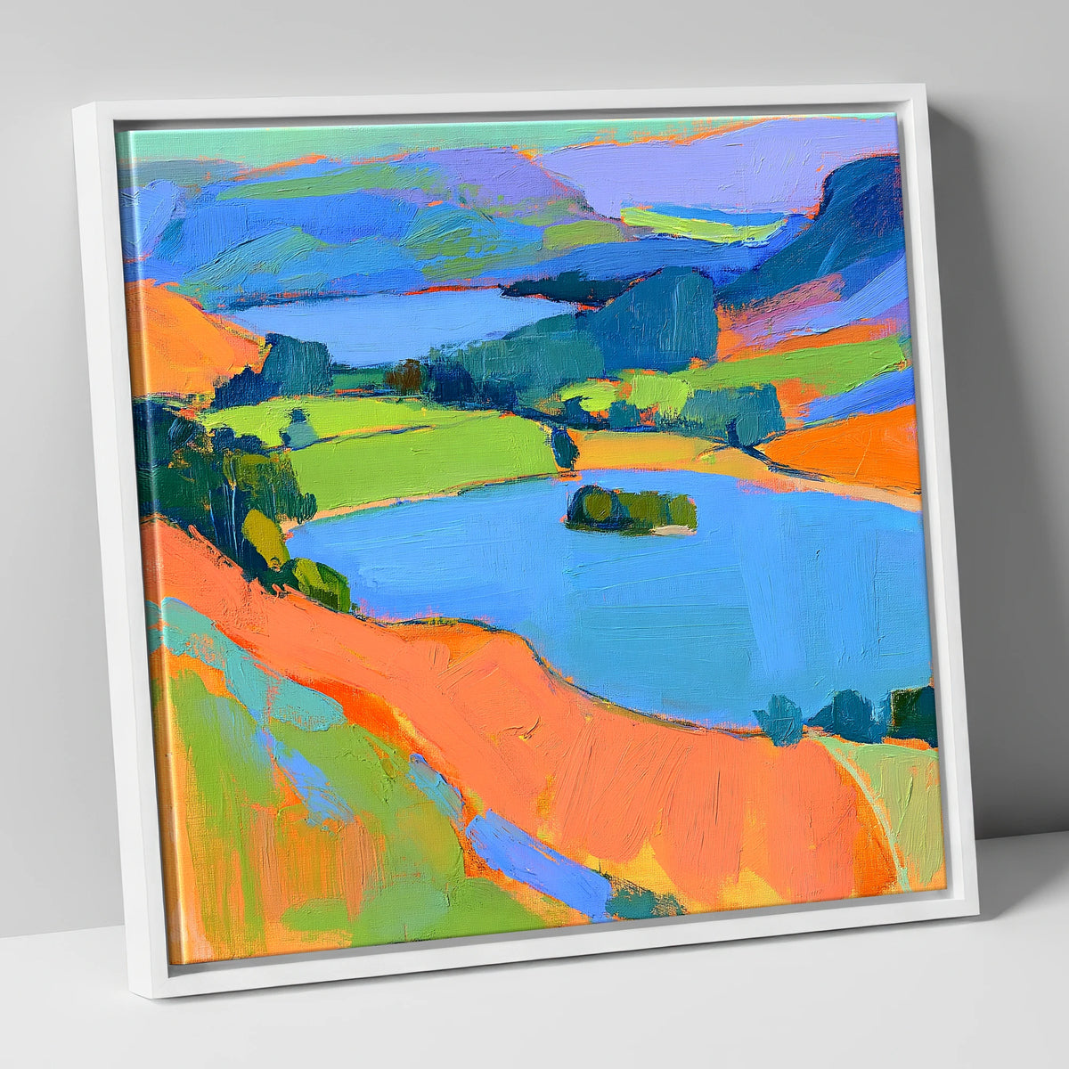 Vivid Bracken Above Grasmere lake district lake canvas wall art in white frame