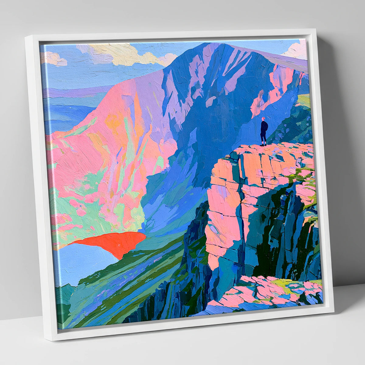 Helvellyn Walker in Vibrant Colour lake district fell canvas wall art in white frame
