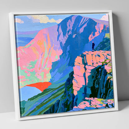 Helvellyn Walker in Vibrant Colour lake district fell canvas wall art in white frame