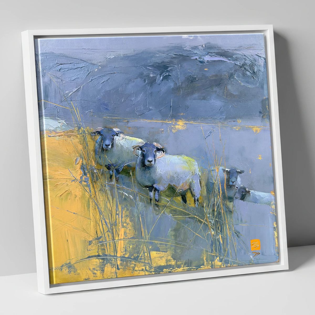 Herdwick Sheep Against Slate Fells lake district wildlife canvas wall art in white frame