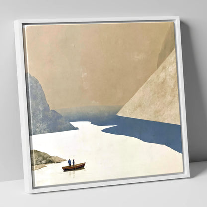 Rowing beneath the Steep Screes lake district lake canvas wall art in white frame