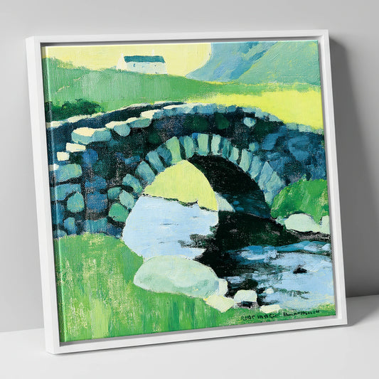 Lakeland Stone Bridge in Bold Colour lake district waterfall canvas wall art in white frame