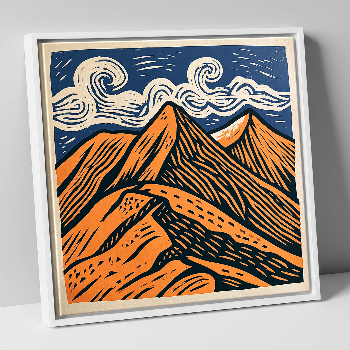 Striking Helvellyn Peaks in Terracotta lake district fell canvas wall art in white frame