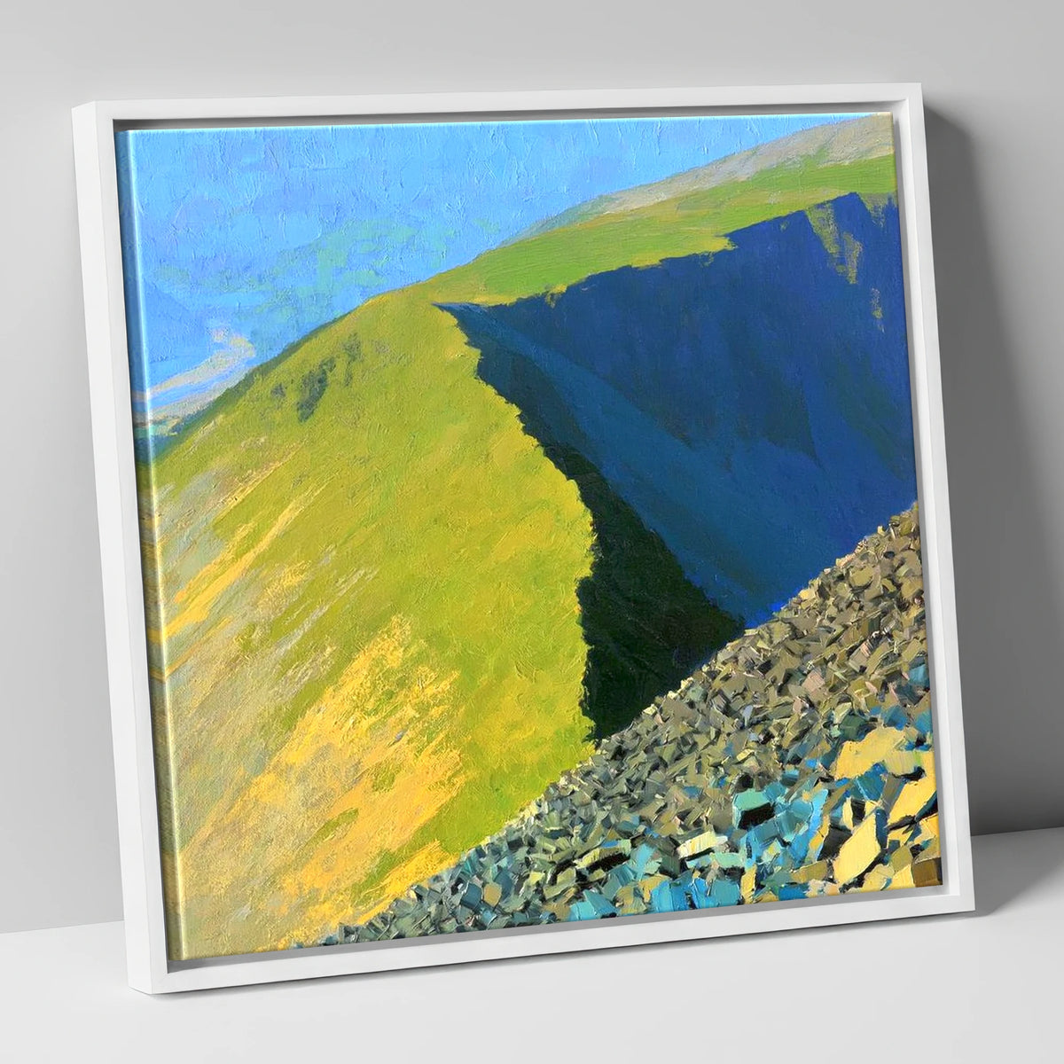 Long Side Ridge in Sunlight lake district fell canvas wall art in white frame