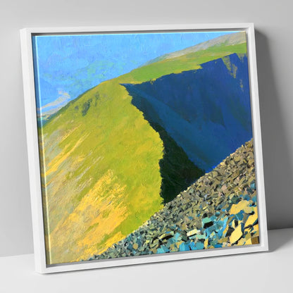 Long Side Ridge in Sunlight lake district fell canvas wall art in white frame