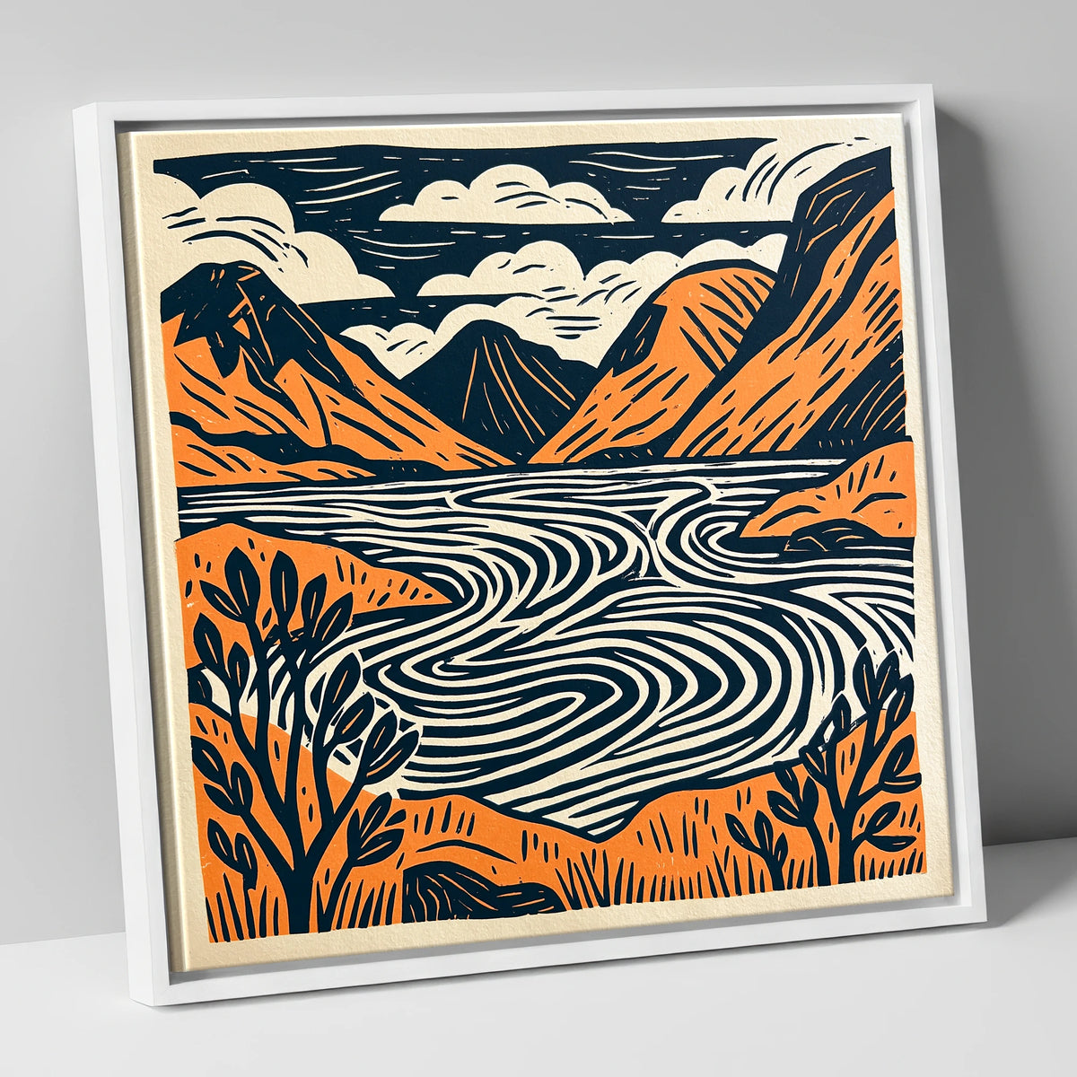 Wasdale Valley in Terracotta lake district valley canvas wall art in white frame