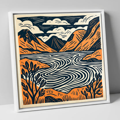Wasdale Valley in Terracotta lake district valley canvas wall art in white frame