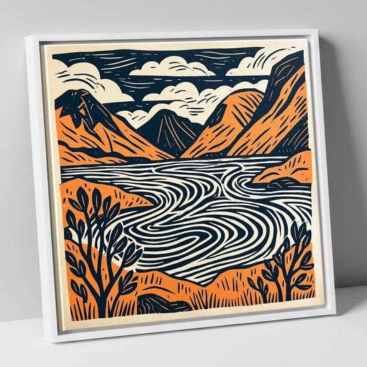 Wasdale Valley in Terracotta lake district valley canvas wall art in white frame