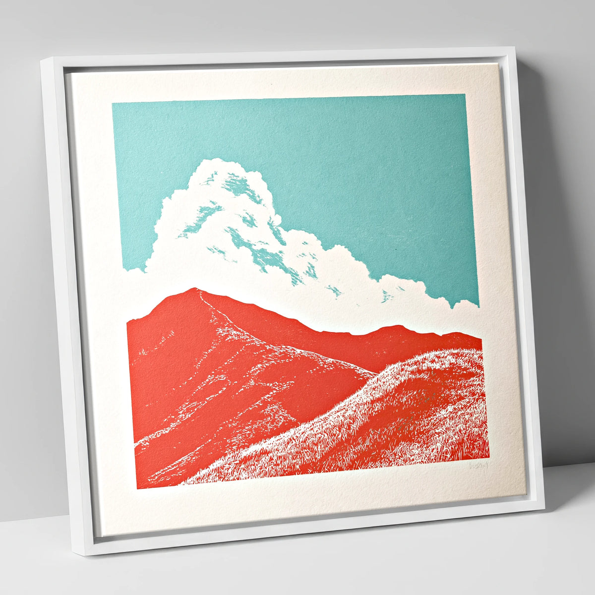 Vibrant Red Fells Under Cloud lake district fell canvas wall art in white frame