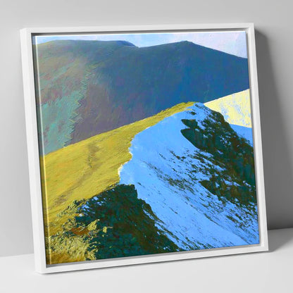 Snowy Ridge at Scar Crags lake district fell canvas wall art in white frame