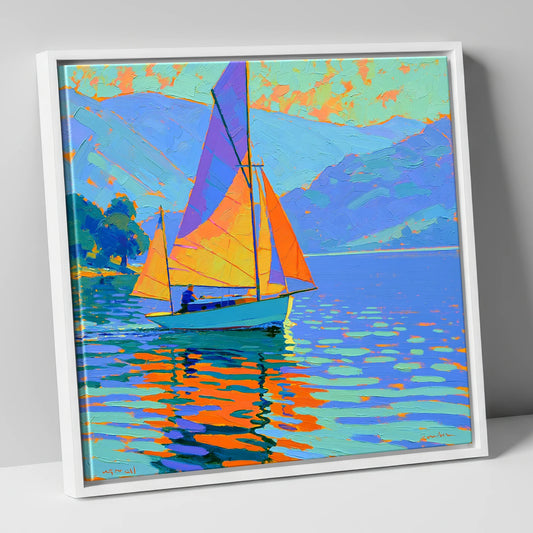 Vibrant Sails on a Breezy Lake lake district walking canvas wall art in white frame