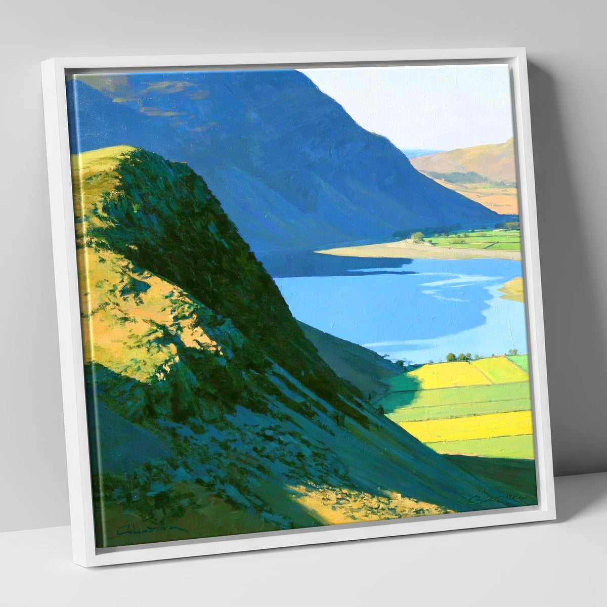 Sunlit Ridge of Rannerdale Knotts lake district fell canvas wall art in white frame