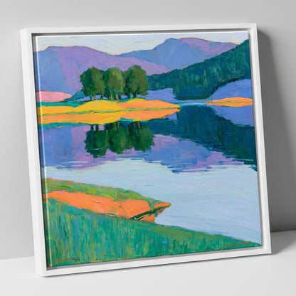 Vivid Reflections on the Lake lake district lake canvas wall art in white frame