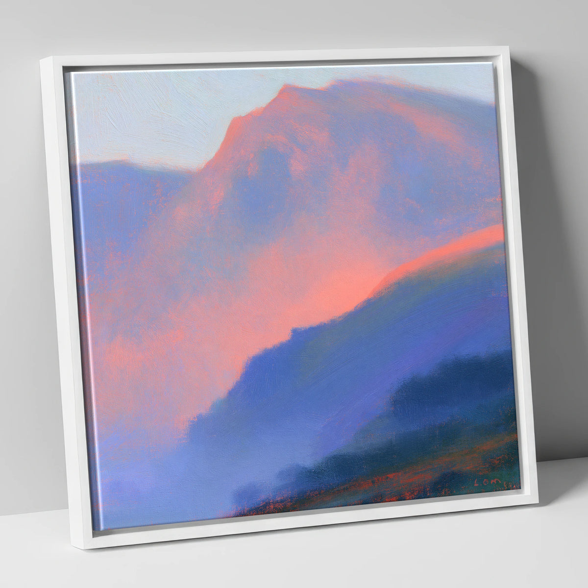 Pink Evening Light Over Fells lake district sky canvas wall art in white frame