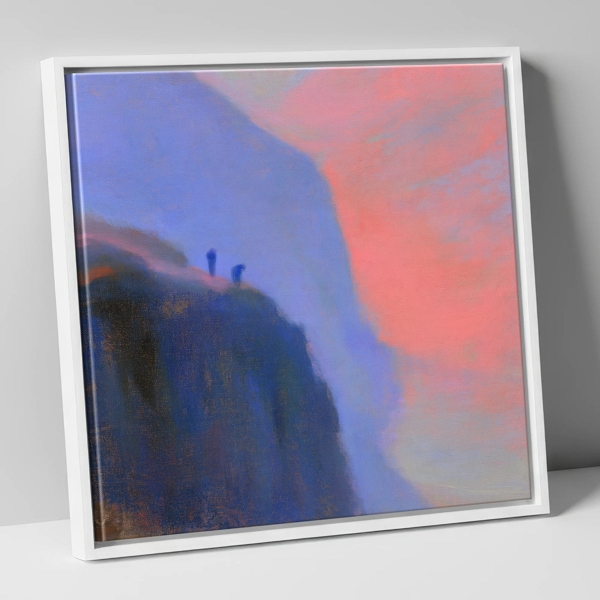 Crag Climbers in Pink Twilight lake district walking canvas wall art in white frame