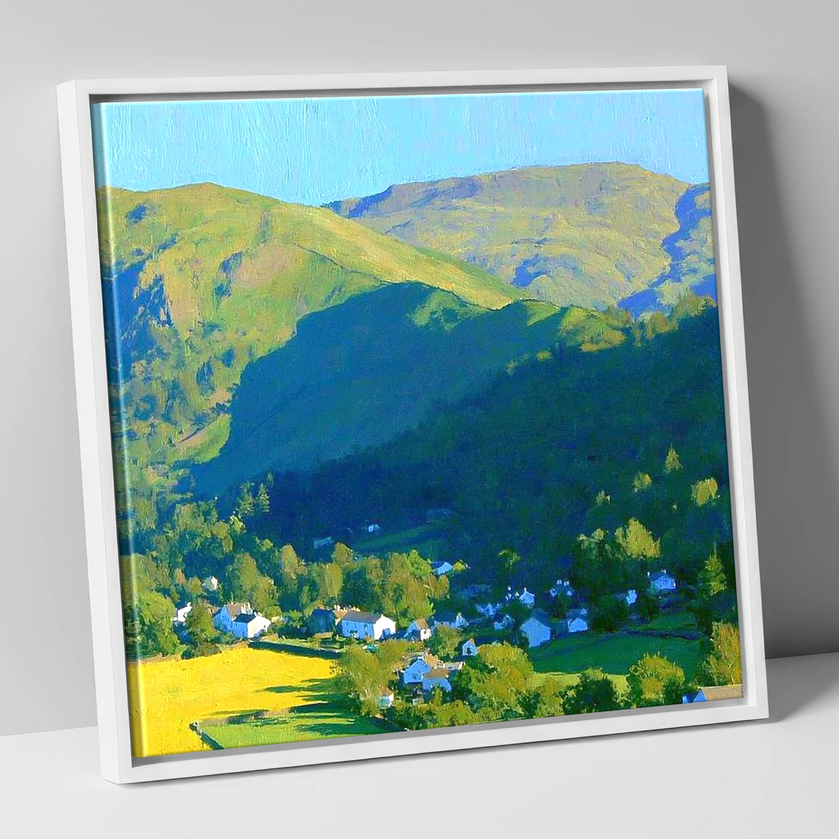 Sunlight on Silver How Ridge lake district fell canvas wall art in white frame