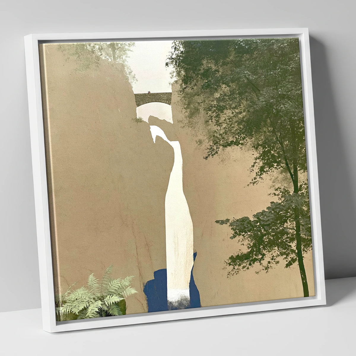 Aira Force Gorge and Bridge lake district waterfall canvas wall art in white frame
