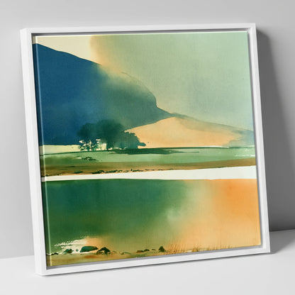 Ink Blue Fells and Lake lake district lake canvas wall art in white frame