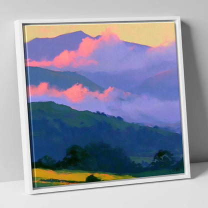 Pink Clouds Over Rolling Fells lake district fell canvas wall art in white frame