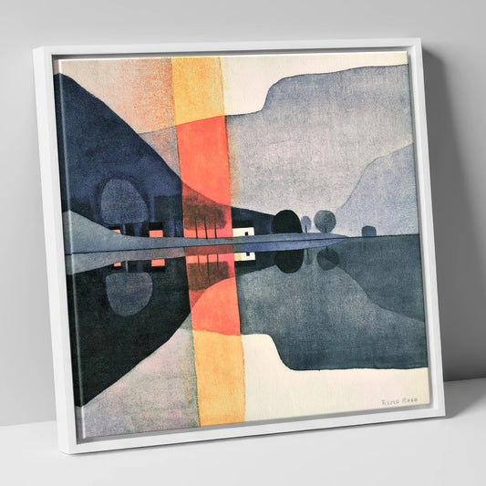 Indigo and Orange Lake Reflection lake district lake canvas wall art in white frame