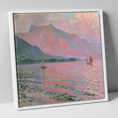 Sunset Sailboats on Windermere lake district lake canvas wall art in white frame