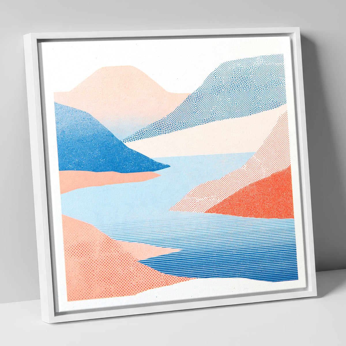 Graphic Lake And Coral Fells lake district lake canvas wall art in white frame