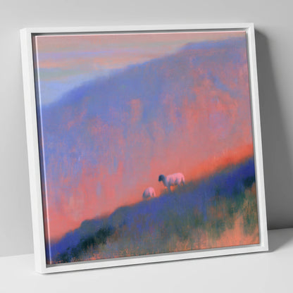 Herdwick Sheep on Twilight Fellside lake district wildlife canvas wall art in white frame