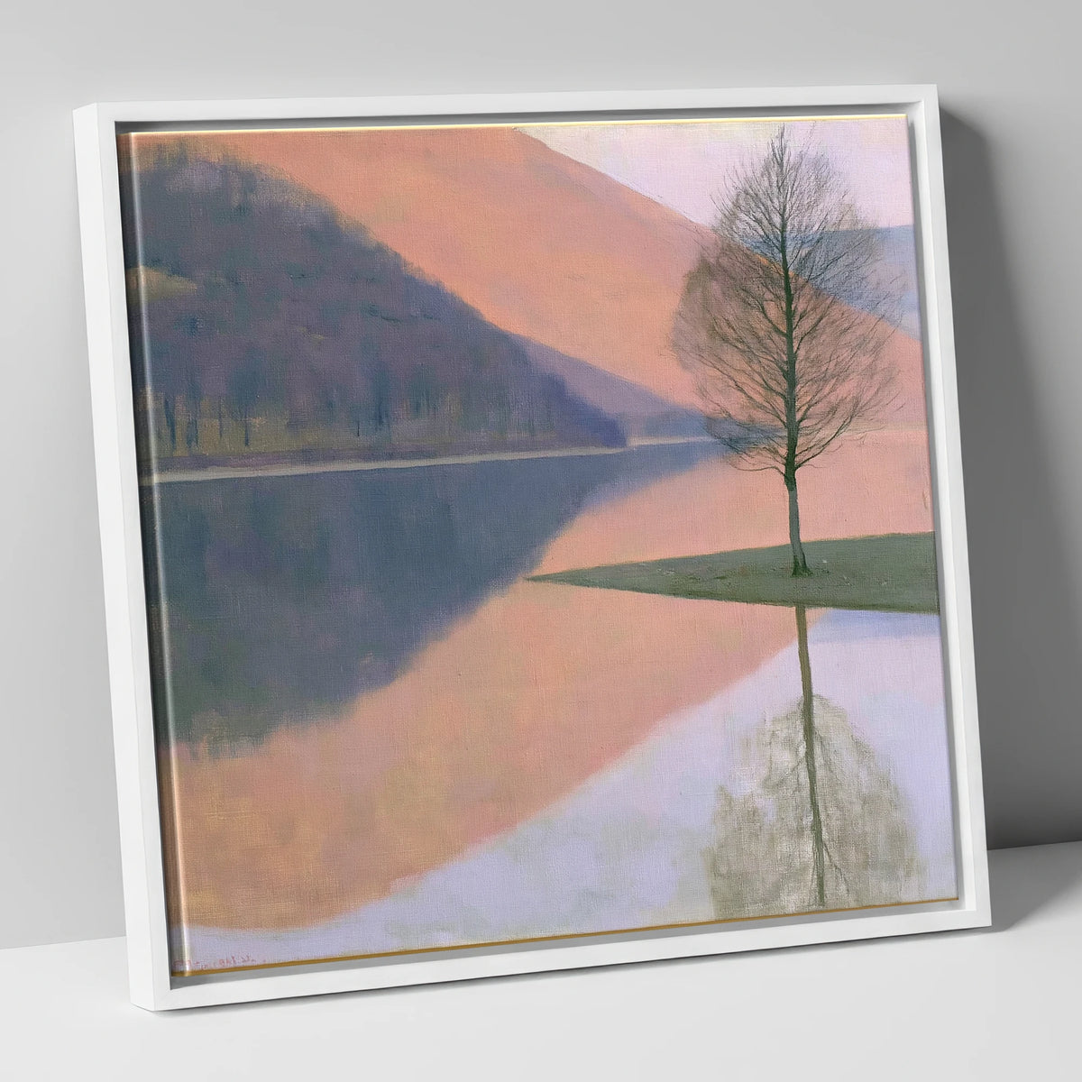 Bassenthwaite Lake Pastel Reflection lake district lake canvas wall art in white frame