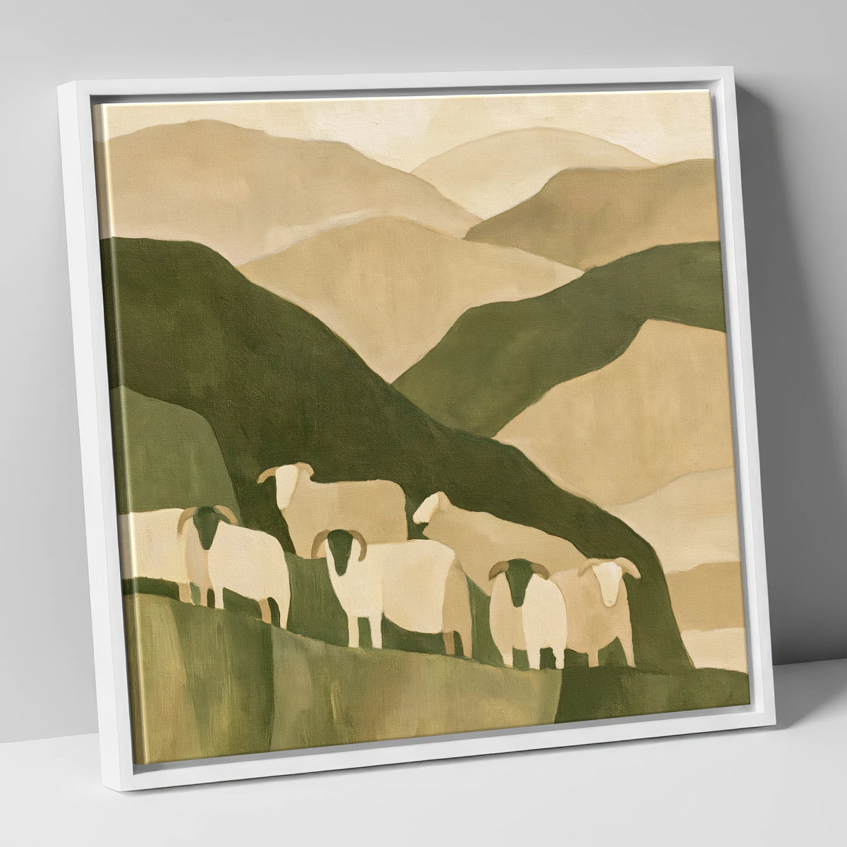 Herdwick Flock on Earthy Fells lake district wildlife canvas wall art in white frame