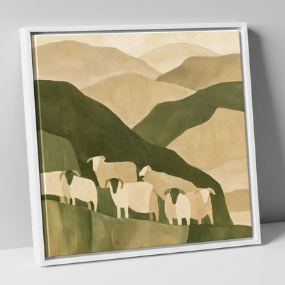 Herdwick Flock on Earthy Fells lake district wildlife canvas wall art in white frame