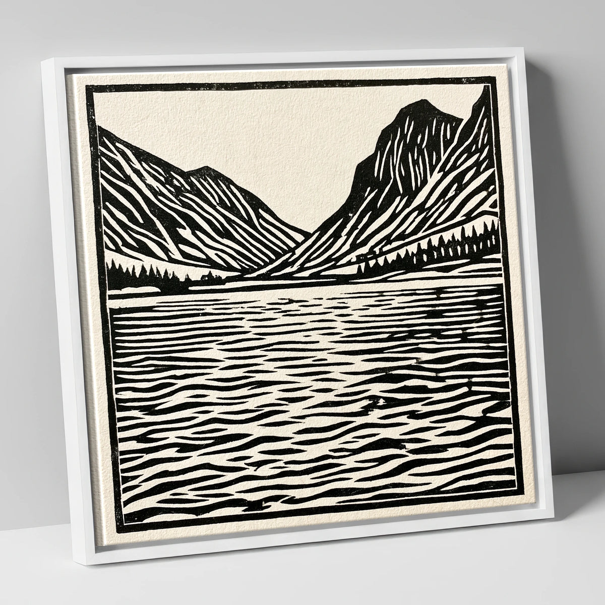 Ennerdale Water in Monochrome lake district valley canvas wall art in white frame