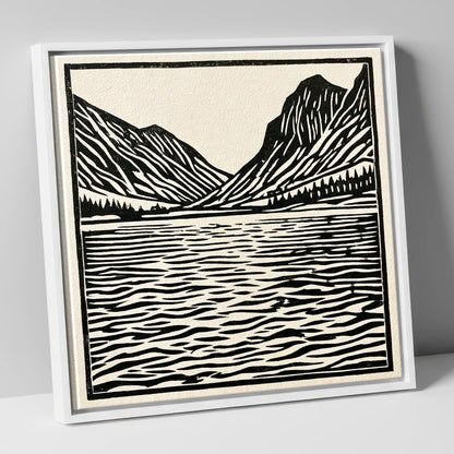 Ennerdale Water in Monochrome lake district valley canvas wall art in white frame
