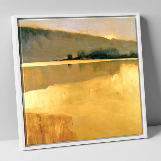 Calm Lake in Golden Light lake district lake canvas wall art in white frame