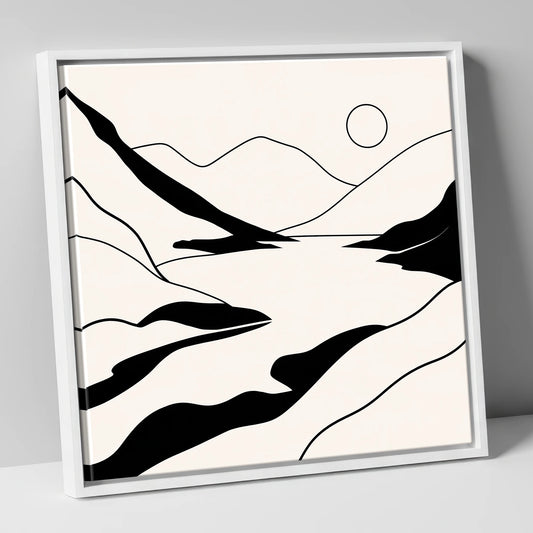 Monochrome Lake And Distant Fells lake district lake canvas wall art in white frame