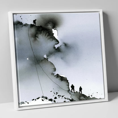 Monochrome Climbers on a Crag lake district walking canvas wall art in white frame