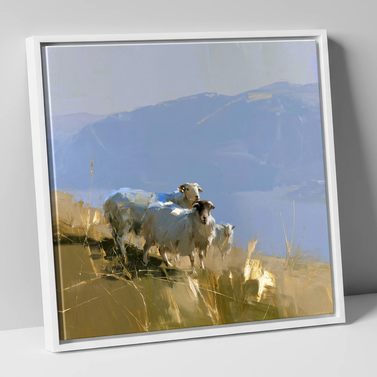 Herdwick Sheep on Golden Fells lake district wildlife canvas wall art in white frame