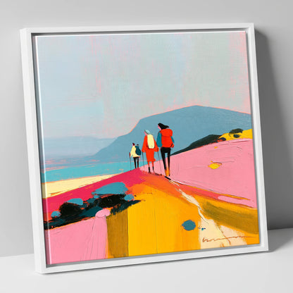 Bright Fell Ridge Walkers lake district fell canvas wall art in white frame